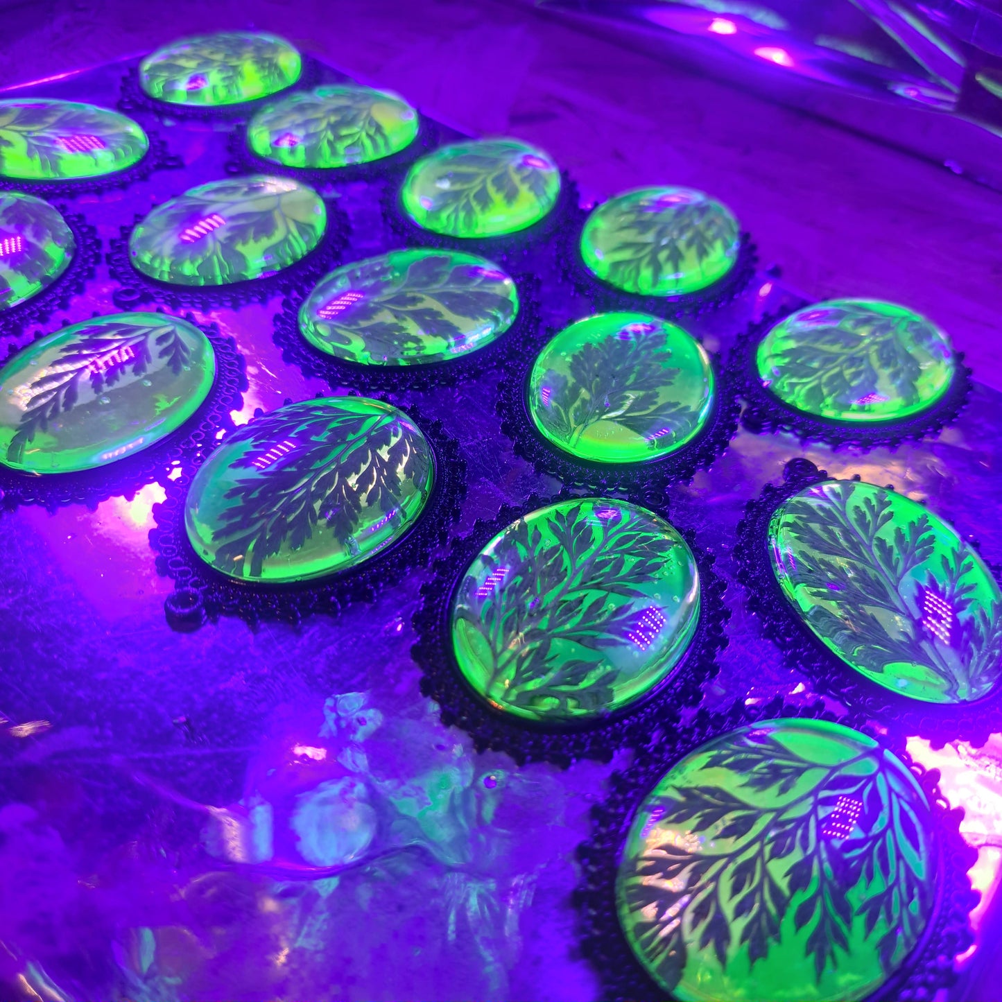 Green Holographic Pressed Fern Necklaces