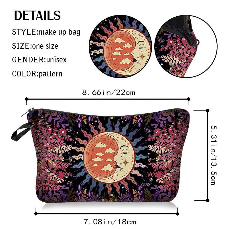 Sun and Moon Series Printed Cosmetic Bag Clutch