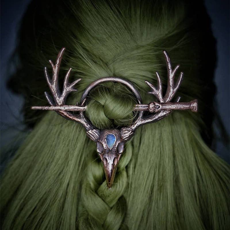 Vintage Crow Skull Moonstone Hair Accessories