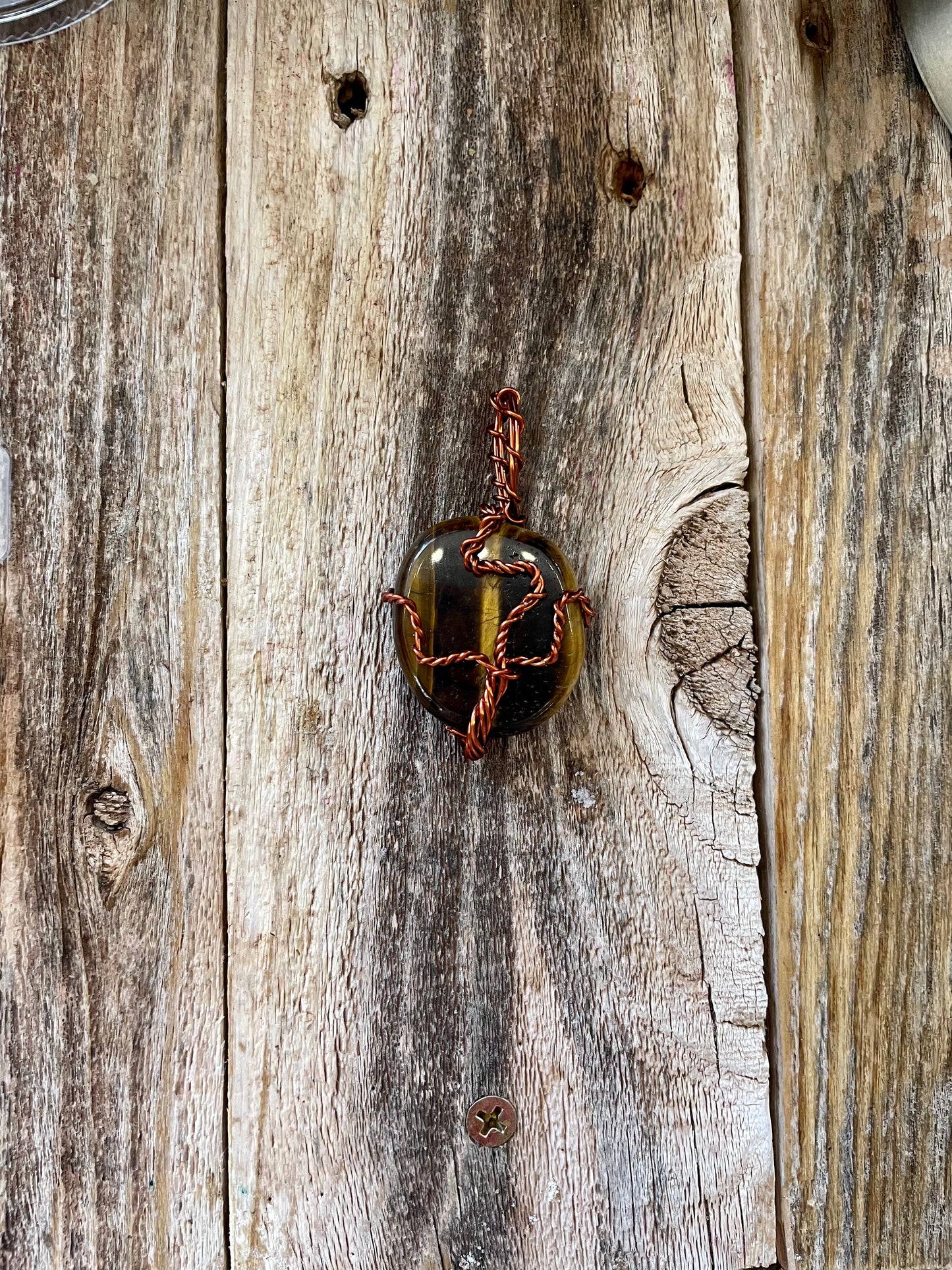 Copper tree tigers eye pendant