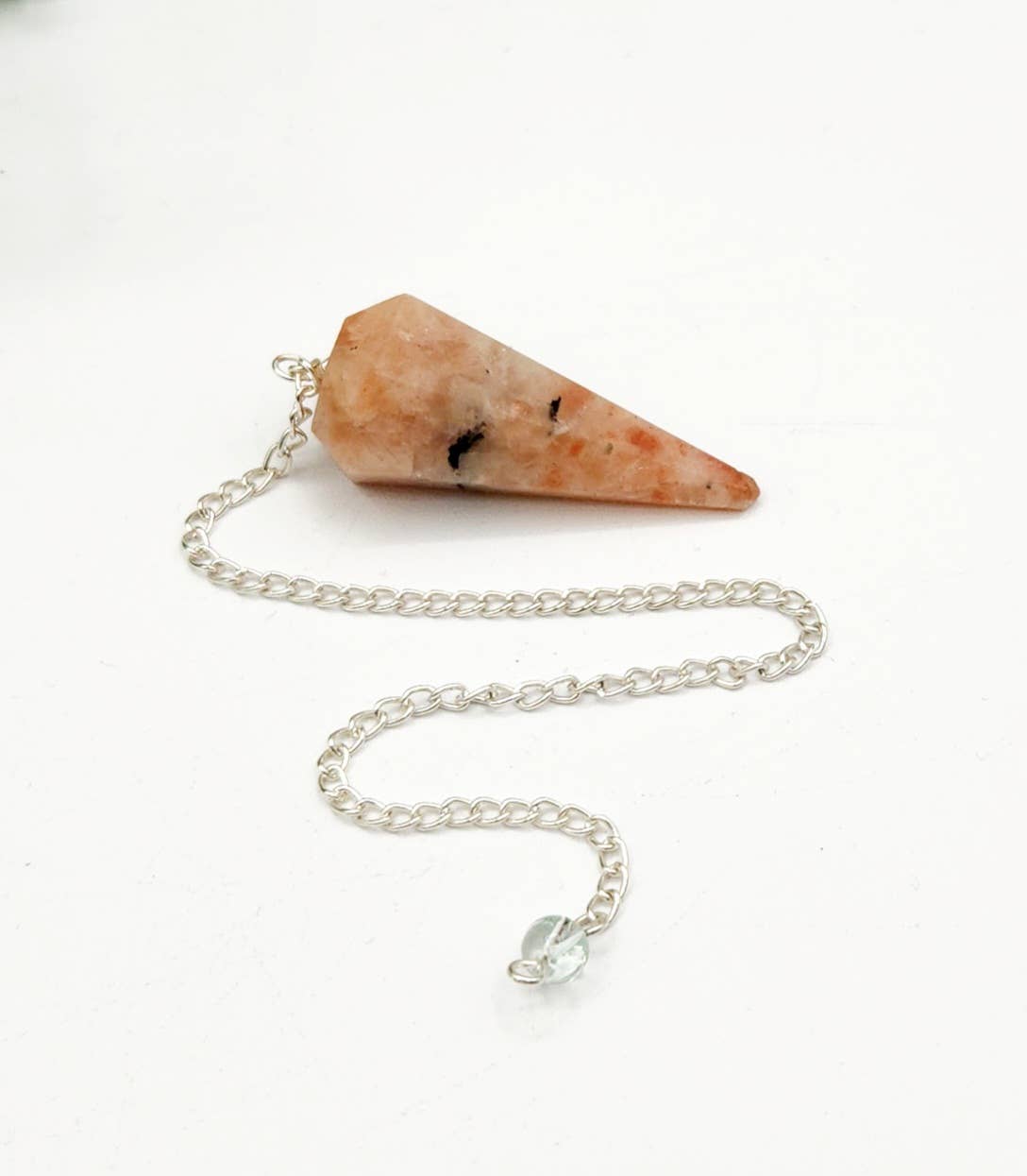 Sunstone Pendulum w/Silver Plated Chain & Clear Quartz Bead