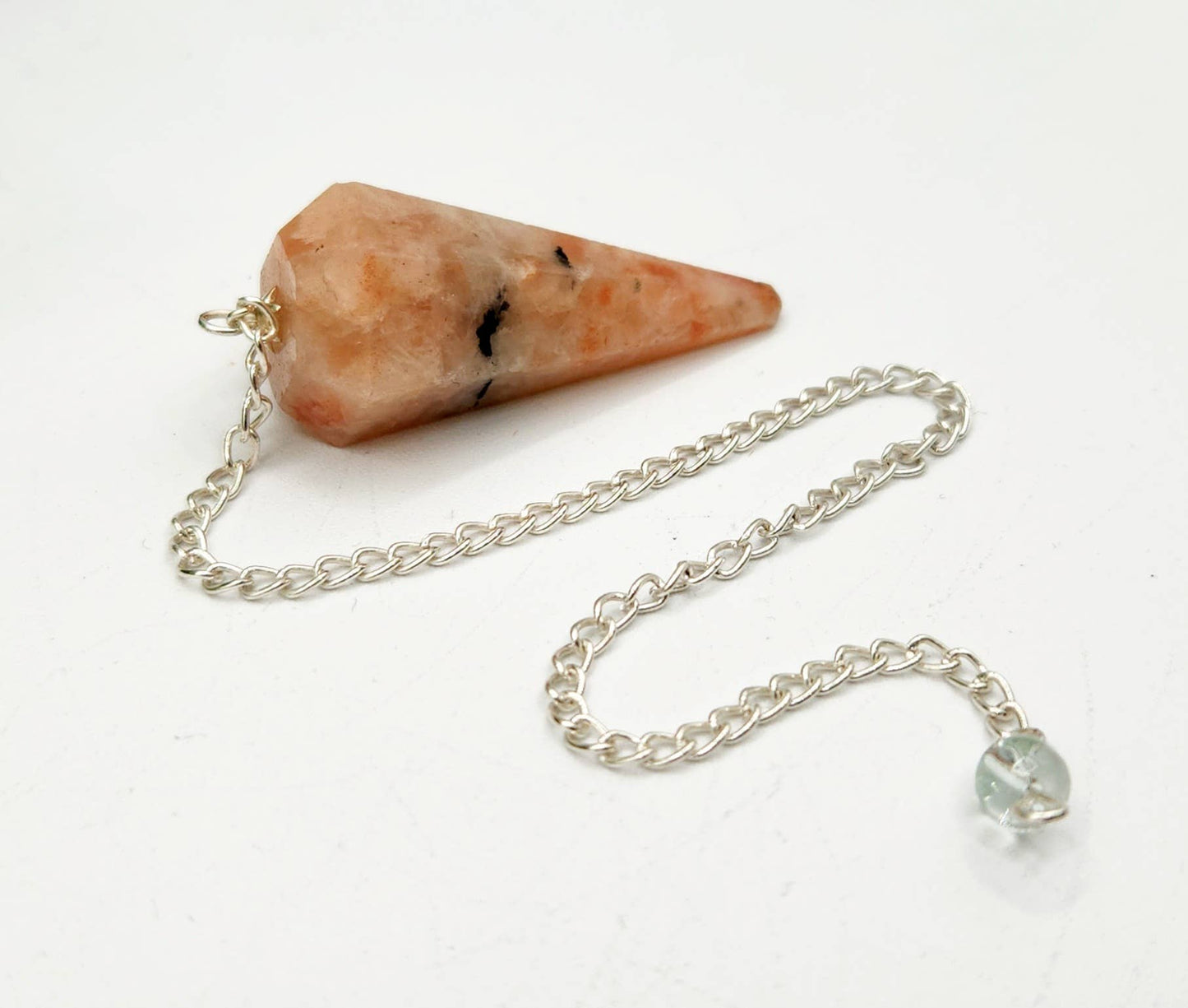 Sunstone Pendulum w/Silver Plated Chain & Clear Quartz Bead