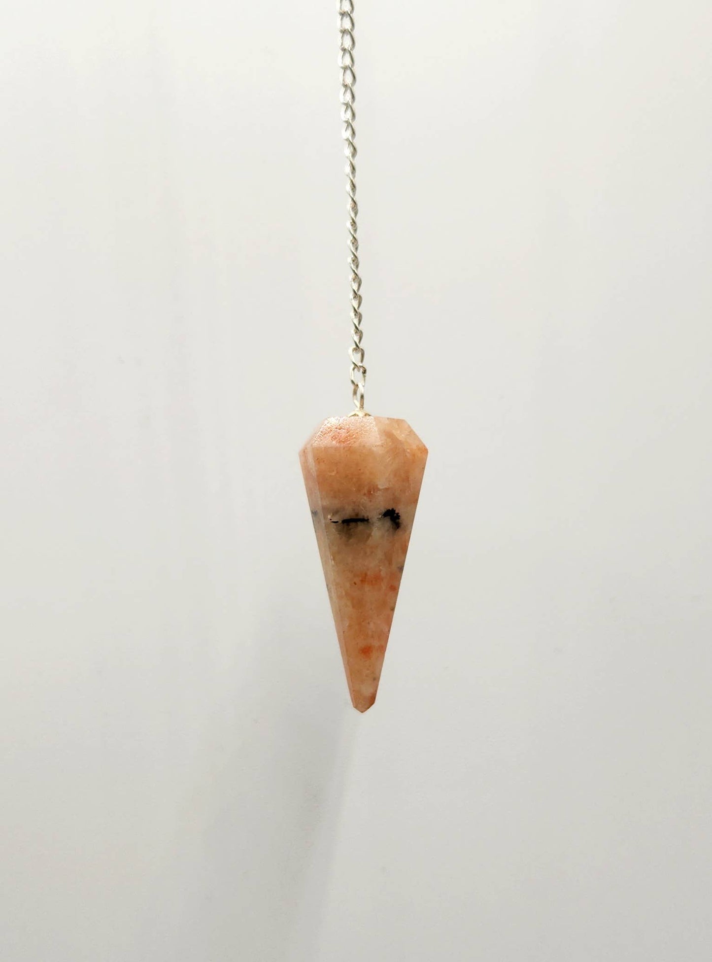Sunstone Pendulum w/Silver Plated Chain & Clear Quartz Bead