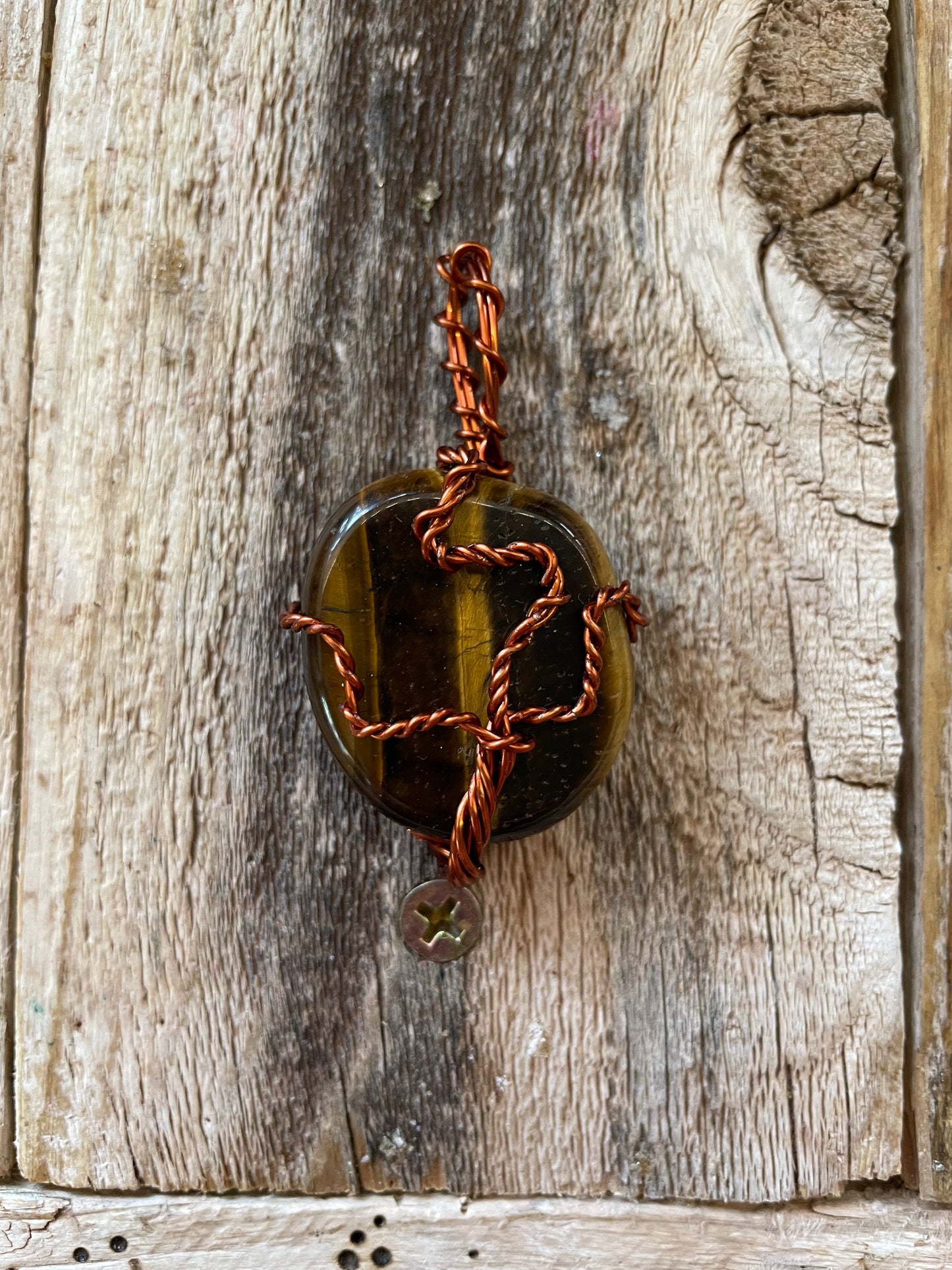 Copper tree tigers eye pendant